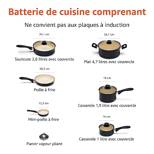 Amazon Basics 11 pièces ustensiles avec casseroles et poêles antiadhésives en céramique, noir et crème – Image 5