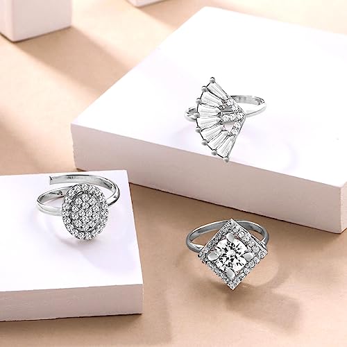 AD Studded Silver Tone Rings Combo of 3 Adjustable Birthday Gift for Women