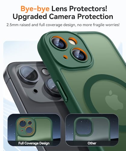 Image of CANSHN Magnetic for iPhone 13 Mini Case, Upgraded [Full Camera Protection] [Compatible with Magsafe] [Translucent Matte] Shockproof Protective Phone Case for iPhone 13 Mini 5.4 inch - Deep Green