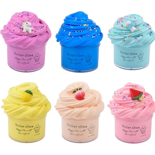 WUHUANIU Slime Kit with 6 Pack Scented Slime,Watermelon /Unicorn /Blue/Peach Slime,Super Soft and Non-Sticky,Surprise Slime Toys for Girls and Boys