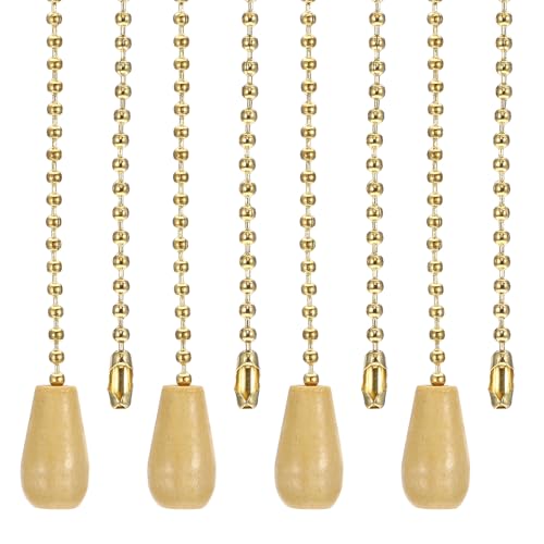 PATIKIL 1M 3.3ft Ceiling Fan Pull Chain, 4 Pcs Beaded Pulls Cord Extender Wooden Pendant for Fan Light Chandelier Table Lamp Pulling Switch, Gold Tone