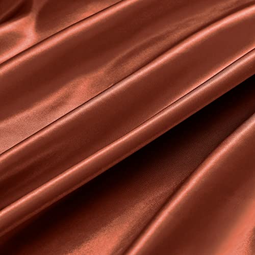Image of Ersmak 7 Pieces Satin Sheets Set Queen Size, Luxury Silky Rust Orange Satin Bed Sheets Set with 1 Deep Pocket Fitted Sheet, 1 Soft Flat Sheet, 4 Queen Pillowcases and 1 Body Pillowcase