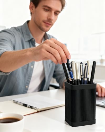 Aesthetic Pen Holder For Desk, Modern Silicone Pencil Holder, Stylish Office Desk Decor, Made of 5 mm Thickened Premium Silicone, Office Desk Organizer And Accessories (Black) | For Desk, Modern - Image 3