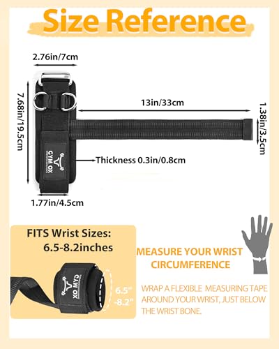 2-in-1 Weight Lifting Straps with D Ring, 7mm Neoprene Padded Wrist Support for Men & Women, Heavy Duty Gym Wrist Straps & Cable Machine Attachment for Gym, Powerlifting, Rows, Pull-ups (Black)