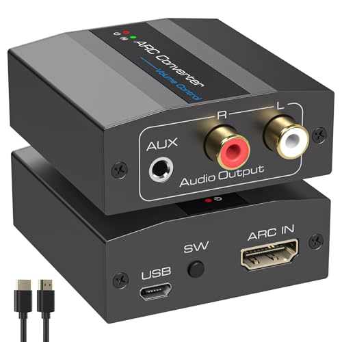 【Extractor Audio HDMI ARC】Progettato per i televisori compatibili con ARC, questo convertitore audio cattura i segnali audio tramite l’interfaccia HDMI ARC e li trasmette contemporaneamente attraverso i canali audio analogici L/R e la porta per cuffie da 3.5 mm. Risolve efficacemente il problema di connettività che si presenta quando i TV senza jack di uscita audio integrati devono essere abbinati a altoparlanti esterni, soundbar o cuffie.