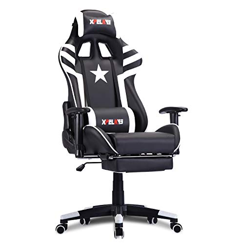 XPELKYS Gaming Chair Ergonomic Computer Chair, High-Back Gaming Chair Office Chair,Height Adjustable Swivel Task Chair with Headrest and Lumbar Support (White-2)
