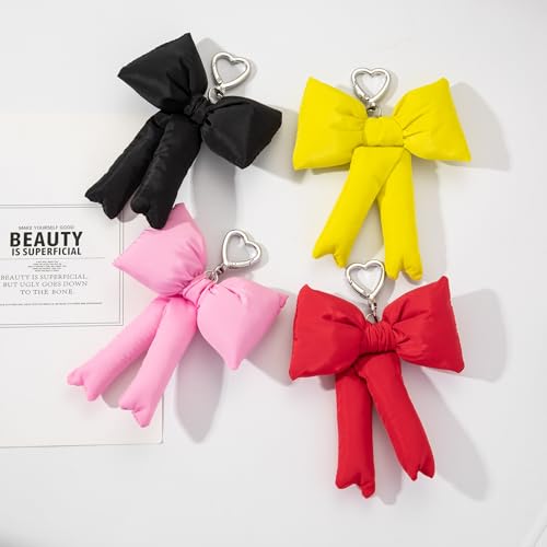 Image of Pink Bow Keychain Bag Charms Y2K Bowknot Plaid Keychains Coquette Aesthetic Purse Handbag Backpacks Charms (Yellow)