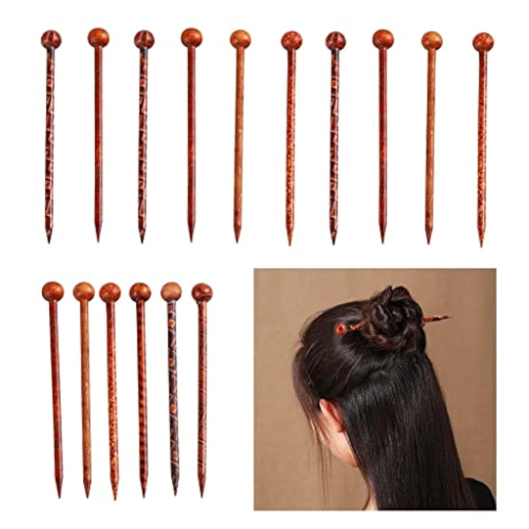16 Pieces Retro Wooden Hairpin Set