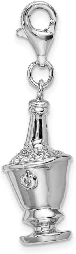 Amore La Vita Sterling Silver Rhodium-plated Polished 3-D CZ Champagne in Ice Bucket Charm with Fancy Lobster Clasp