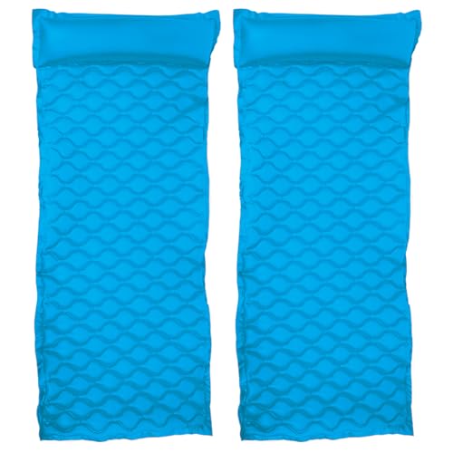 Poolmaster 2-Pack Roll ’N Go Inflatable Pool & Beach Mattress Floats – Blue Portable Roll-Up Lounge Mats with Built-in Pillow, Lightweight Travel Water Loungers for Adults & Teens