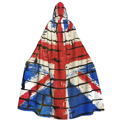 Lukiyys Wizard Witch Hooded Cloak Vintage UK London Theme with Inscriptions British Symbols Halloween Hoodies Cape Cosplay for Men Women Party