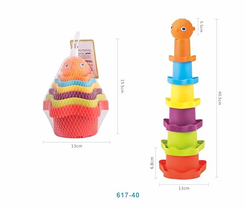 Rainbow Stacking Boats Bath Toy Set, Educational Bath Time Toys, 10.8 x 6.3 x 15.2 cm - Image 7