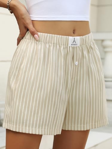 Image of ANRABESS Boxer Shorts for Women Gingham Pajama 2026 Summer Casual Lounge Sleep Plaid Shorts Y2K Beach Bottoms
