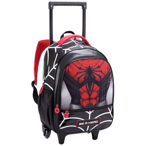 Mochila Escolar com Rodinhas, Design Personagem Herói, Bolsos Espaçosos, Alças Acolchoadas, Rodinhas Resistentes, P/Meninos Infantil (Mochila de Rodinhas Herói)