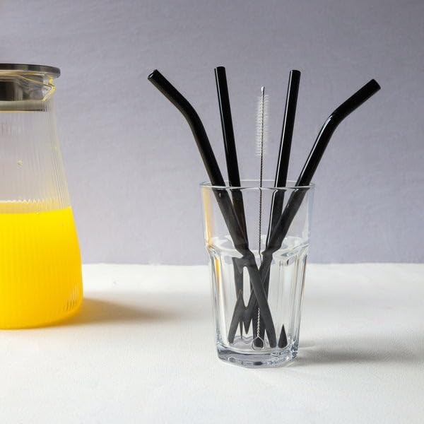 SAVE Reusable Glass Straw Set | 4 Straws & 1 Cleaning Brush | Ecofriendly Multiuse Drinking Straws (Combo, Obsidian Noir) - Image 2 thumbnail