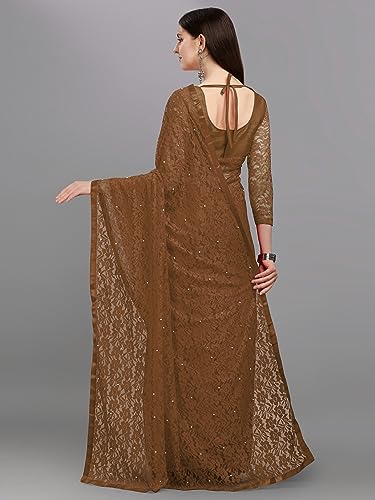 Image of LOROFY Women's Brasso Net Saree With Blouse