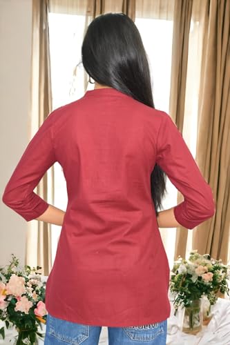 Image of JAIPUR HAND BLOCK Women's Pintuck Plain Short Cotton Kurti|Top STYLE-S91