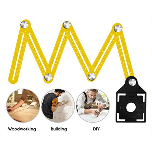 KEGOUU Multi Angle Layout Ruler,Universal Angle Measuring Ruler Metal Aluminum Alloy Template Tool,Ultimate Angle Finder Marking Tool with Velvet Protect Pouch for Craftsmen,Handymen,Builders,DIY-ers
