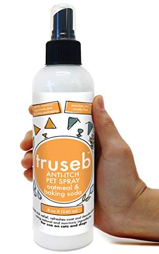 Truseb New All Natural Oatmeal Anti Itch Spray with Baking Soda for Dogs & Cats, Hypoallergenic Soothing Relief for Allergies, Dry, Itchy, Bitten or Irritated Damaged Skin, Reduces Odor, No Paraben Made in U.S.A