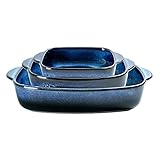 Baking Dish Set of 3, UNICASA Ceramic Bakeware Set, 9x13 Casserole Dish Reactive Glaze, Rectangular Baking Pans for Oven, Lasagna Pans for Cooking, Space Blue