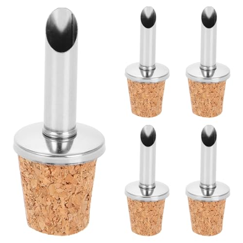 WEKADRIN 5piezas Vertedor De De Oliva y Tapón De Acero Inoxidable Boquilla para Botellas De Vino Vinagre y Sirope Diseño Angulado para Vertido Preciso