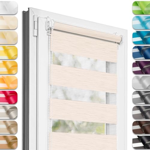 Estika - Estor Doble con Sistema Klemmfix sin taladrar 150 cm x 65 cm - Beige Rosado - 27 Colores, Estor dúo para día y Noche, protección Visual para Ventanas