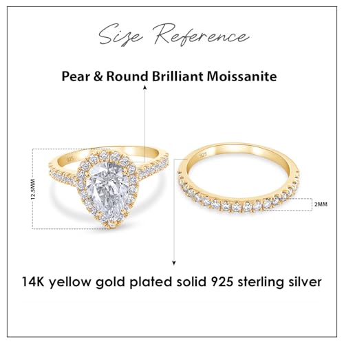 Halo Engagement Bridal Ring Set For Women 9X6MM Pear Center And Round Cut Lab Created Moissanite & Lab Grown Diamond Teardrop In 925 Sterling Silver,10K & 14K Solid Gold Wedding Jewelry 2 Cttw2