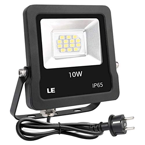LE LED Strahler Außen, 10W LED Fluter mit Stecker, Superhell 800LM 5000K Tageslichtweiß Außenstrahler, IP65 Wasserdicht LED Scheinwerfer, Flutlichtstrahler Außenlampe für Garten, Garage, Hof, Hotel