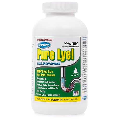 ComStar Pure Lye | 99% Pure Sodium Hydroxide Beads | Eco-Friendly, Industrial Strength, Biodegradable Drain Opener | Safe on Fixtures | Static-Free, Unique Beads for Soap Making | 2 lb. (30-504) Cover