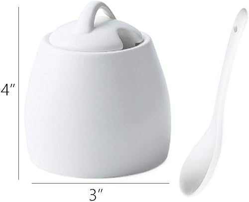 Miniatura 2 de 123Arts White Ceramics - Olla de condimento con tapa y cuchara para servir azúcar