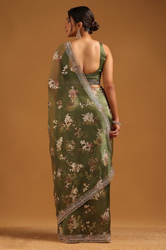 Image of Soch Womens Organza Floral Saree With Stone Work