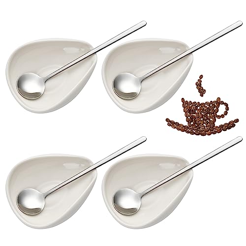Elesunory Coffee Spoon Rest and Spoon Set of 4- Elegant Ceramic Coffee Spoon Rest for Coffee Bar- Coffee Spoon Holder- Coffee Station Accessories- Best Gift for Coffee Lovers