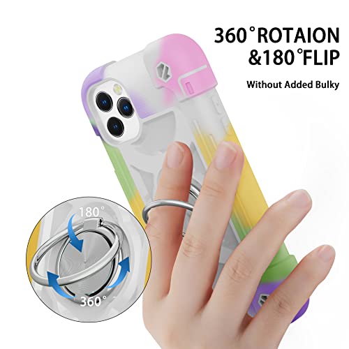 Image of MARKILL Compatible with iPhone Case with Ring Stand, Military Grade Drop Protection Full Body Rugged Heavy Duty Protective Durable Cover iPhone. (Rainbow White, iPhone 12 Pro Max 6.7 inch)