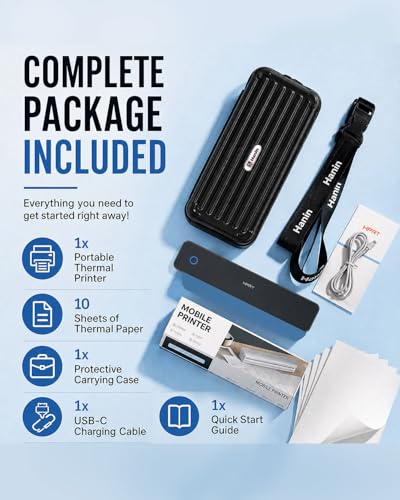 Image of Inkless Portable Printer for Travel, MT610Pro Wireless Thermal Printer Supports 8.5 x 11 inch Thermal Paper, Bluetooth Mobile Printer for Phone Laptop with Case & 10pcs Thermal Paper, for Home, Black