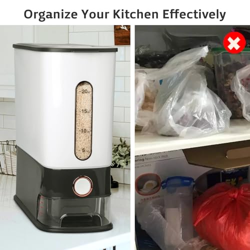 Komzon Rice Dispenser 26.5 Lbs, Rice Storage Container with Measuring Cup, BPA-Free Airtight Household Cereal Dispenser Bucket with Time Scale, Rice Bin for Rice Grain and Kitchen Pantry Organization - Thumbnail 6