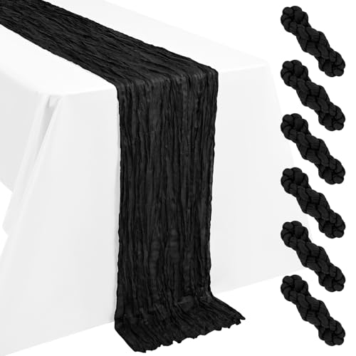 6 pièces de Nappe en Gaze de Fromage Noir 55x300cm - Chemin de Table Bohème - Tissu en Gaze de Fromage - Chemin de Table Long de 10 Pieds - Décorations de...