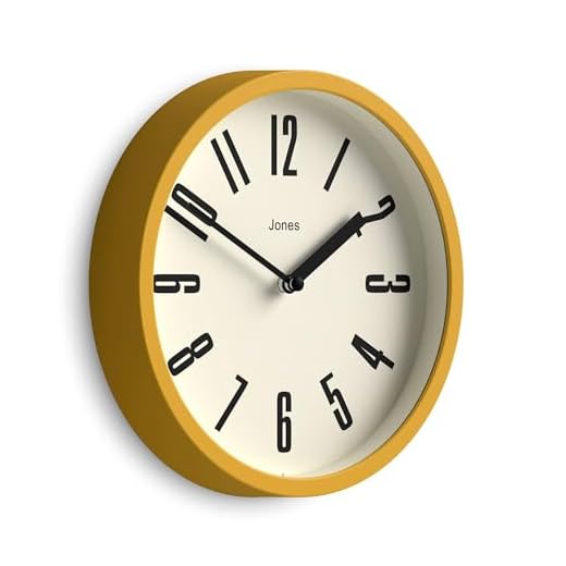 JONES CLOCKS Modern Matt Yellow Wall Clock - Small Round Clock - Retro Design - Office Kitchen Living Room Clock - 20cm (7.9in), Mustard Yellow