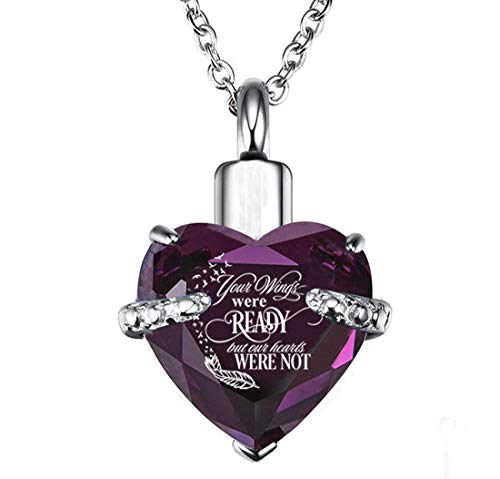 PREKIAR Heart Cremation Urn Necklace for Ashes Urn Jewelry Memorial Pendant with Fill Kit and Gift Box - Always on My Mind Forever in My Heart (Voilet)
