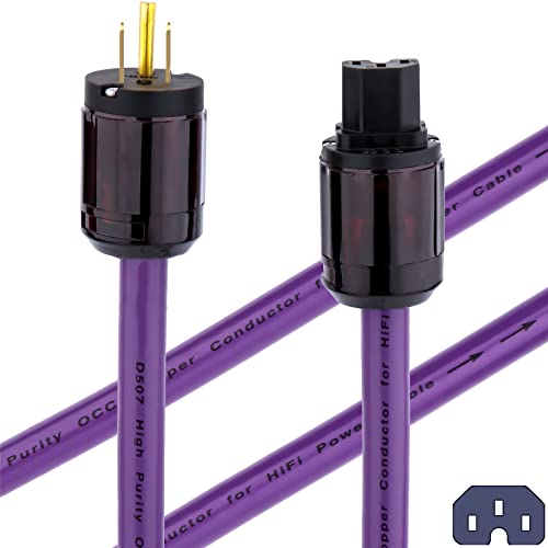 Audiophile Hifi Audio Power Cable, 12Awg 7N Occ Us Ac Mains Supply Power Cord, 24K Gold Plated 3-Prong Plug And Iec320-C15 Female Connector, 125V/15A For Subwoofer, Amplifier, Hdtv. (3.3Ft/1M) #TOP8