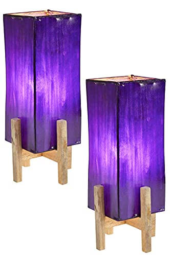 Juego de 2 lámparas de mesa orientales Janka de 30 cm, lámpara de piel cuadrada, pequeñas lámparas de mesa marroquí de metal, pantalla de piel, decoración oriental de Marruecos, color lila