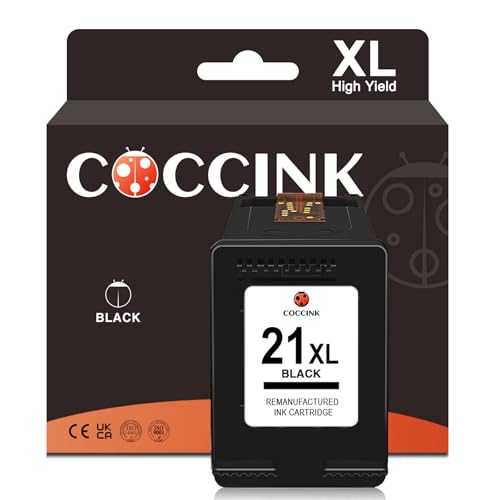 COCCINK 21XL Cartucho de Tinta Remanufacturado para HP 21 XL Deskjet 3920 3930 D1530 D2360 D2460 F2180 F2224 F2280 F4180 F380 PSC 1401 1406 1410 1412 OfficeJet 4315 5610 Fax 1250 3180 Impresora Negro