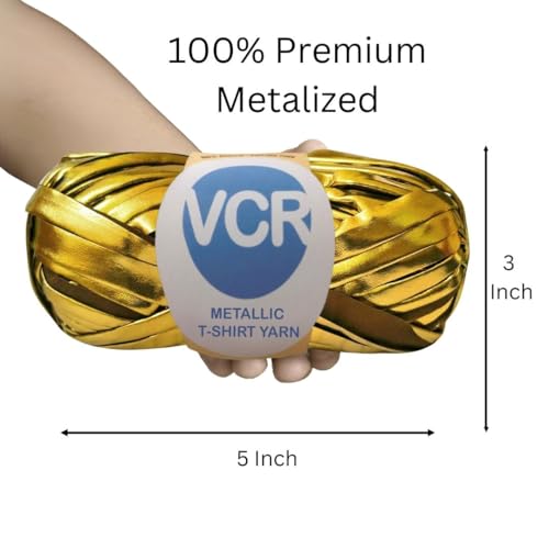 Image of VCR Shine Gold Rose Metallic T-Shirt Yarn, 100 Grams, 100% Metallized Craft Yarn, Pack of 1 Yarn, Suitable for Handbags, Tote Bags and Sling Bags