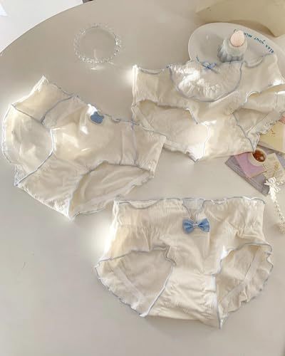 Cute Cotton Underwear for Teen Girls Age 8-16 Japanese Kawaii Panty Set Ruffle Trim Soft Crotch Mid-rise Briefs2