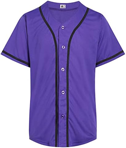 DEHANER Purple Mens Womens Baseball Jerseys for Unisex Full Button Down Up Shirts Tops Team Sports Uniforms Outfits Black Stripe-Purple Jersey Size Medium