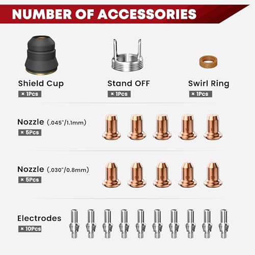 Image of SILATU 23Pcs IPT60 Plasma Cutter Torch Consumables, .030'' /.045'' Cutting Torch Kit Plasma Cutter Accessories for Blowback Pilot Arc Plasma Cutter STC850P MAX, STC650P MAX, CUT55 NHF, CUT65DS