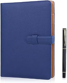 Minlna A5 Leather Notebook/Refillable Loose Leaf Business Notebook/Notepad,200 Thick Pages,Classic Lined with Pocket and Pen Holder,Can be Given as a Gift. (Blue)