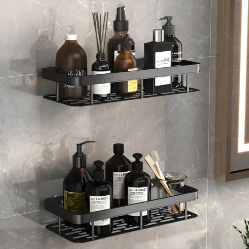 Kit 2 Prateleiras Para Banheiro Adesivas Multiuso Retangular Porta Shampoo Box Organizador De Parede