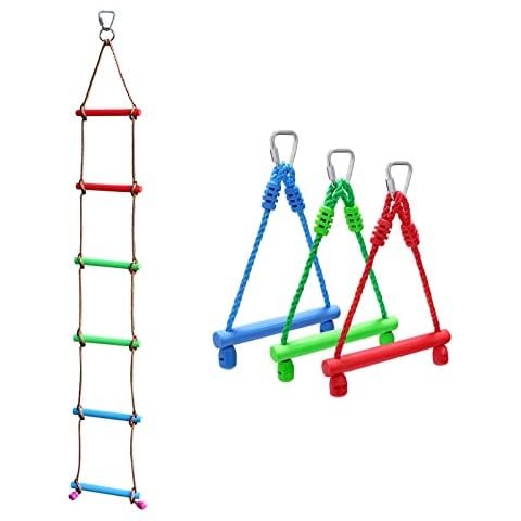 Rainbow Craft 6.6FT Climbing Rope Ladder &3-Pack Kids Ninja Monkey Bars Cover