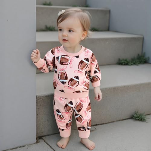 Toddler Baby Girl Football Outfit Rugby Bow Long Sleeve Sweatshirt and Pants Set 2Pcs Game Day Fall Winter Clothes3