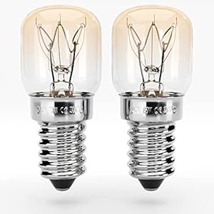 ABSINA Kleine E14-lampen, 15 W, 2 stuks hittebestendige ovenlampen tot 300 graden voor oven, grill, magnetron enz. – ovenlamp met T22-capsule, 75 lumen, 2700 K, koelkastlamp